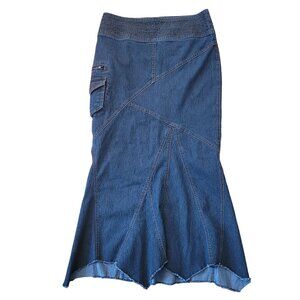 Bisou Bisou Denim Skirt 8 Blue Fishtail Stretch Mermaid Trumpet Whimsygoth